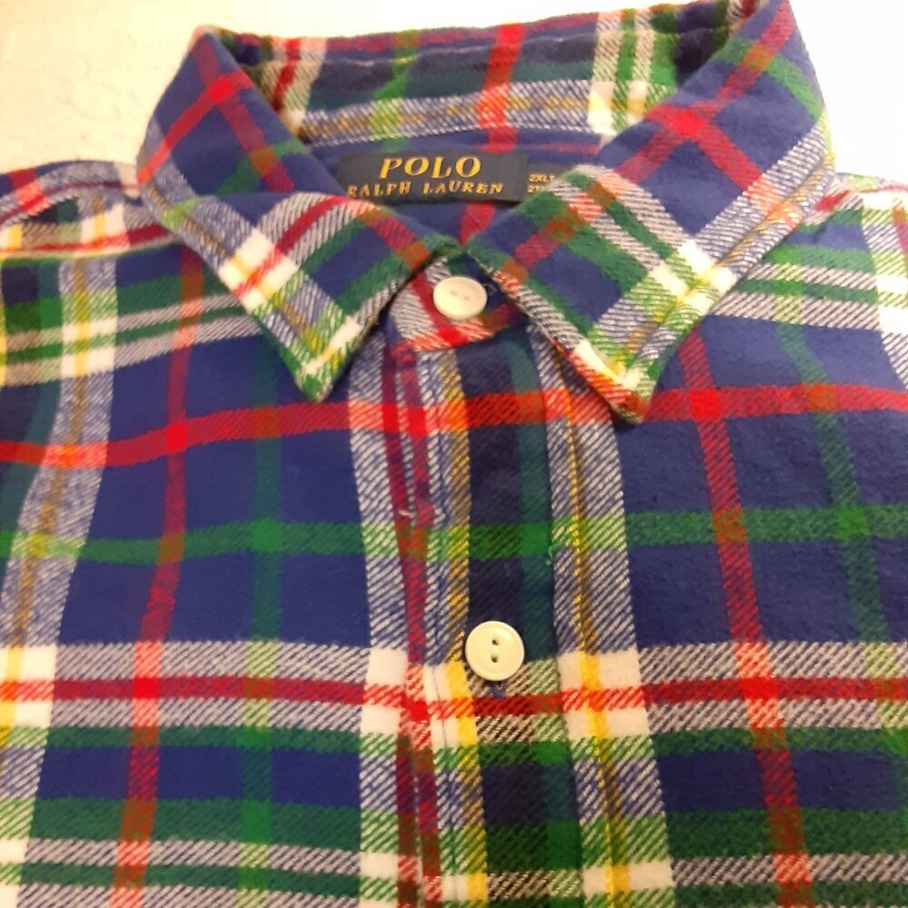 Polo Ralph Lauren (2xlt)Men's  Long Sleeve Red/White/Green Flannel Shirt - Picture 3 of 4